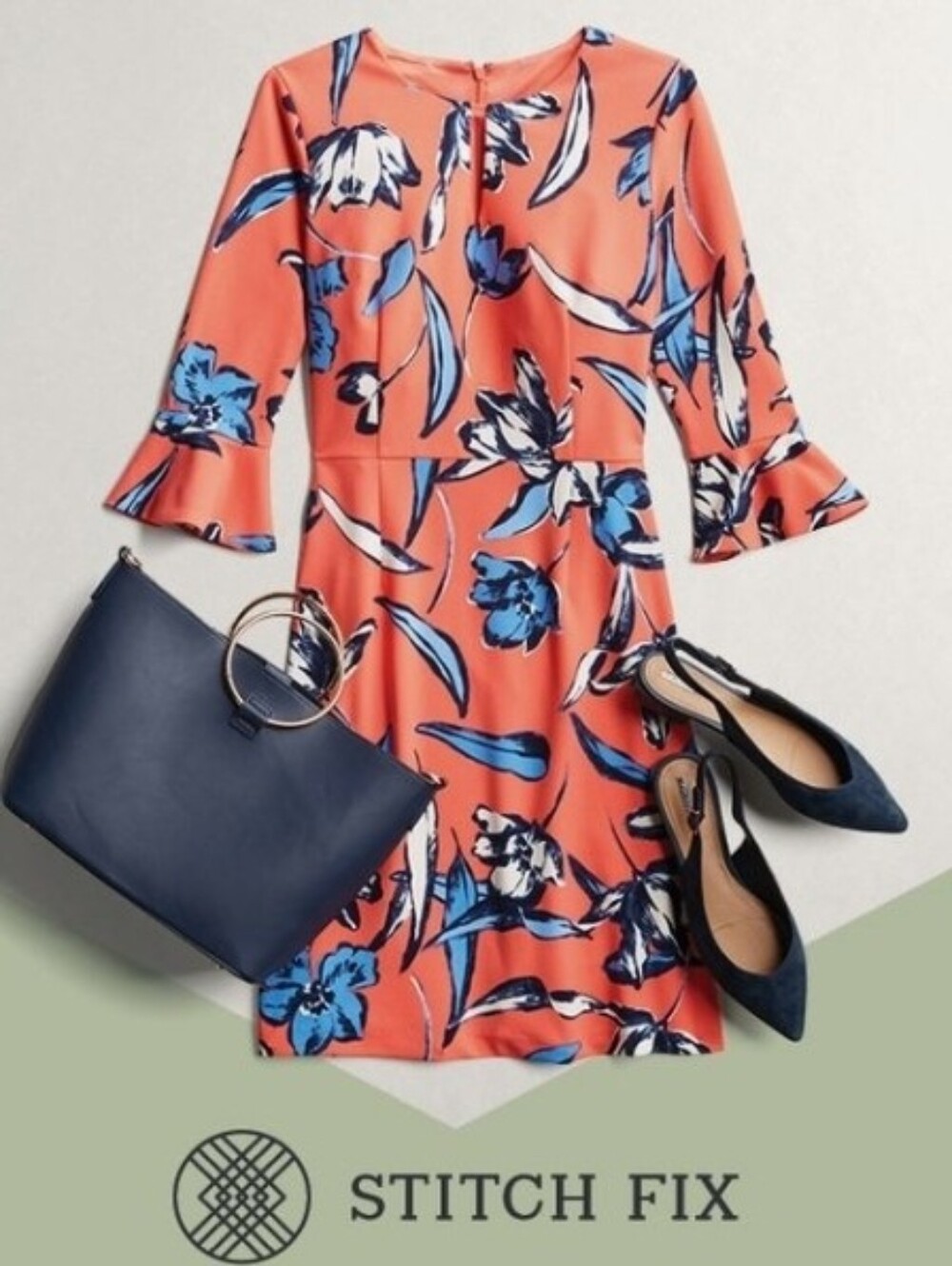 DM Collection Coral Floral Midi Dress with Bell Sleeves - Size 12